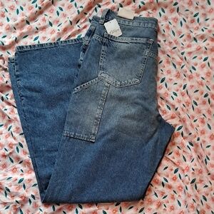 Free People Women's Straight Leg Jeans in Blue Denim